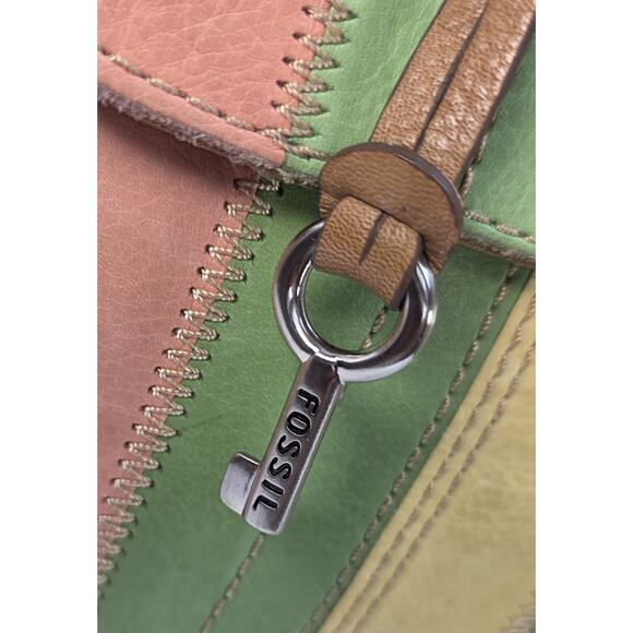 Fossil Crossbody Multicolor Boho Leather Stripes Patchwork Shoulder Bag Y2K - Picture 2 of 10